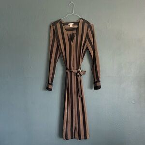 H&M MIDI HIGH DRESS STRIPED TAN BLACK SIZE 6
